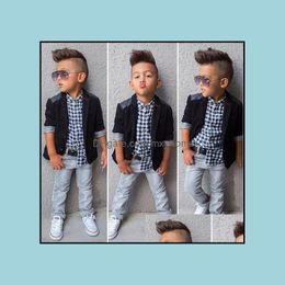 Clothing Sets Spring Autumn Baby Boys 3Pcs Suits Kids Suit Jacket Coat And Long Sleeve Plaid Shirt Jeans Children Outfits Mxho Mxhome Dhday