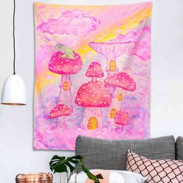 Pink Mushroom frog Tapestry magic hand eyes Wall Hanging Girls Dorm Room Aesthetic Witchcraft Psychedelic Decoration J220804