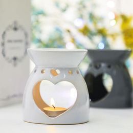 Fragrance Lamps Double Love Shape Ceramic Aroma Diffuser Essential Furnace Incense Melting Home Oil Decoration Wax Lamp B1N5Fragrance Fragra