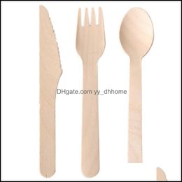 Dinnerware Sets 100Pcs Disposable Wooden Cutlery Knife Spoons Fork Picnic Wedding Favors Eco Friendly Portable Travel Suit D Yydhhome Dhkwc