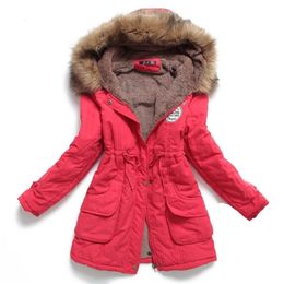 winter women jacket medium long thicken plus size 4XL outwear hooded wadded coat slim parka cotton padded overcoat 220819
