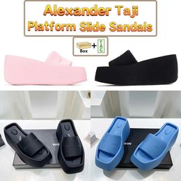 Com a caixa Alexander Slippers Pra￧a dedo da praia Taji Plataforma Sandals deslizantes Pink Black Luxury Women Shoes Summer Slides Us 5-10