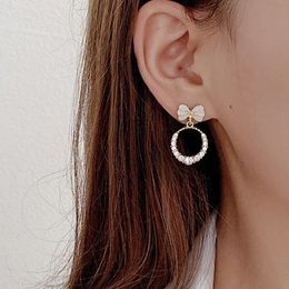 Dangle & Chandelier Korean Fashion Bowknot Hoop Earrings For Women Girls Elegant Trendy Luxurious Zircons Earring Jewelry GiftsDangle