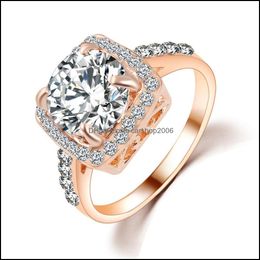 Solitaire Ring For Women Luxury 18K Solid Zircon Gold Engagement Wedding Lovers Couple Set Gemstone Rings Drop Delivery 20 Carshop2006 Dhorg