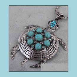 Pendant Necklaces Necklace Earrings Set Women Retro Turquoise Turtle Charm Female Accessories Jewellery Drop Delivery 2021 Pen Mjfashion Dhmqc