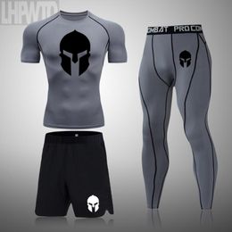 Men's Tracksuits Men's Sparta Set Gym Sport T Shirt Tights Clothing Rashguard Men Sets Compression Suit Fitness Sportswear Man Running S