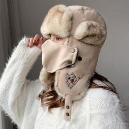 2022 Hat Thick Warm Women Winter Ladies Earflap Trapper Snow Ski Cap Female Mask Fur