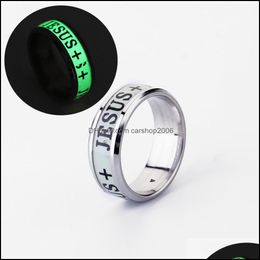 Band Rings Luminous Jesus Christ Ring Stainless Steel Cross Glowing In The Dark Jewelry Engagement Drop Delivery 2021 Carshop2006 Dhvnm