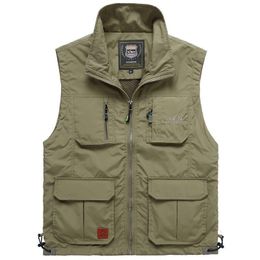 DHYZZ Mens Casual Big Capacity Multi Pocket Cotton Fishing Vest Outdoor Sports Waistcoat Oversize Gilet Lightweight Sleeveless Tops Jacket 
