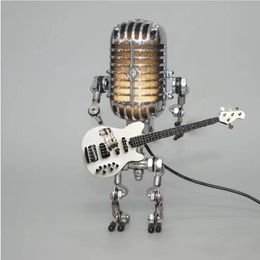 Vintage Robot Night Light Lamp Desk Table Metal Microphone Guitarist Resin Crafts Swing Decorative Lights Children's Gift