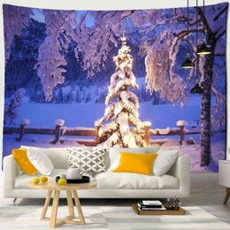 Christmas Tree Under Snow Carpet Wall Hanging Holiday Gifts Colourful Psychedelic Tapiz Natural Landscape Home Decor J220804