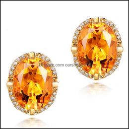 Stud Crystals Earrings Oval Cut Genuine Yellow Citrine Sier For Women Fashion Gemstone Jewellery Drop Delivery 2021 Carshop2006 Dhbf2