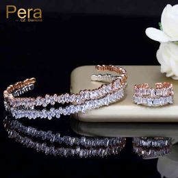 Bracelet Designer Pera Luxury Women Prom Party Jewellery Accessories Big Baguette Cubic Zirconia Adjustable Bangle and Ring Set for Best Friend Z015