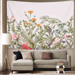 Flowers Plants Wall Carpet Vintage Herbs Tapestry Wild Floral Hanging Nature Landscape For Living Room Bedroom J220804