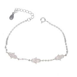 Bangle Designer 100% 925 Sterling Silver Factory Design Three Cz Hamsa Hand Charm Delicate Girl Women Jewelry Sparling Bracelet