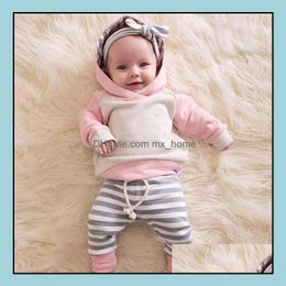 Clothing Sets Spring Autumn Infant Baby Girls Boys Set Kids Hooded Tops Sweatshirt And Headband/Hat 3Pcs Children Cotton Outfi Mxhome Dhet3