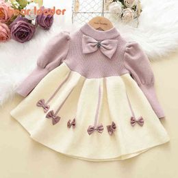 Bear Leader New Girls Sweater Dress Children Winter Knit Clothes Long Sleeves Casual Outfits Bow Toddler Princess Party Dresses Y220819