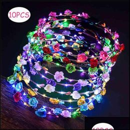 Decorative Flowers Wreaths 10Pcs Glowing Garland Wedding Party Crown Flower Headband Led Light Christmas Wreath Decoration Bdesybag Dhkak