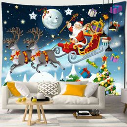 Santa Claus And Sled Carpet Wall Hanging Cartoon Illustration Witchcraft Christmas Day Girl Dormitory Home Decor J220804