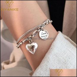 Link Chain 925 Sterling Sier Love Letter Heart Double Layer Bracelet Female Unique Design Thai Retro Light Luxury Jewel Dhseller2010 Dhpy9