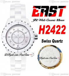 EAST J13 33mm H2422 Swiss Quartz Ladies Watch White Korea Ceramic MOP Dial Diamonds Markers Ceramics Bracelet Super Edition Womens Watches Puretime