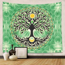 Tree of Life Wall Carpet Yggdrasil Sun And Moon Psychedelic Tapestry Green Aesthetic Hanging Mandala Bohemian Home Decor J220804