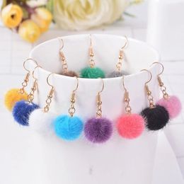 Lovely Faux Fur Ball Dangle Earrings For Women Cute Soft Pompom Ear Hook Drop Earring Jewelry Girls Winter Christmas Gift