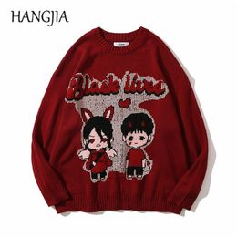 Funny Black Lived Couples Printed Pullover Knitwear Men Oversized Japanese Anime Cartoon Knitted Sweater Women Tops 220819