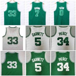 Retro Basketball Jaylen Larry Brown Jayson Garnett Tatum Smart Paul Pierc White Green Stitched Vintage Jersey Men Outdoor Apparel Wear Good