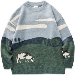 Men Cows Vintage Winter Warm Daily Knitwear Pullover Male Korean Fashions O-Neck Sweater Women Casual Harajuku Clothes 220819