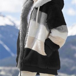Ladies Coat Cashmere Women Jacket Winter Women's Coat Fashion Casual Stitching Plaid Ladies Clothes Hooded Zipper 220818