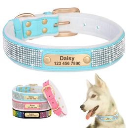 Dog Collars & Leashes Personalised Collar Crystal Rhinestone Anti-lost Soft Padded ID Free Engraved For Small Medium Large DogsDog