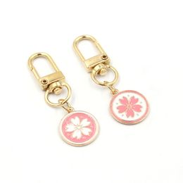 Wholesale Pink Flower Disc Keychain Japanese Sakura Key Rings Zipper Pull Charm Planner Charms Accessories Hangbag Hanging Pendants Keyring For Women Girls
