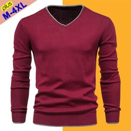 Autumn Sweaters Men Pullover Spring Cotton V-Neck Solid Slim Sweater Jumpers Male Knitwear Man Plus Size 4XL Simple Style Jersey 220819