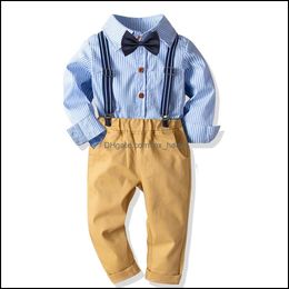 Clothing Sets Spring Baby Boys Gentleman Clothes Set Kids Bowtie Long Sleeve Stripe Shirt And Suspender Boy Children 2Pcs Outf Mxhome Dh4El