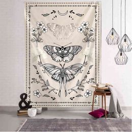 Psychedelic Butterfly Tarot Carpet Wall Hanging Witchcraft Bohemian Hippie Tapiz Dormitory Home Decor J220804