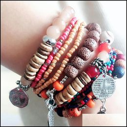 Beaded Strands Bohemian Necklace National Wind Bracelet Female Mti-Layer Stretch Rice Beads Jewellery Drop Delivery 2021 Br Carshop2006 Dhi5X