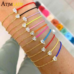 Bracelet Bangle Designer 100% 925 Sterling Silver Bracelets for Women Red Yellow Colorful String Half Rope Paved Round Heart Cz Hand Chain Fine Jewelry