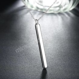 925 Sterling Silver Straight Square Column Pendant Necklace For Women Fashion Wedding Party Charm Jewellery