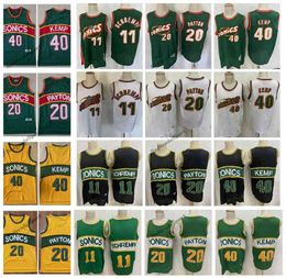 Vintage Seattle 11 Detlef Schrempf SuparSoniics Basketball Jerseys Mens 20 The Glove Gary Payton 40 Reign Man Shawn Kemp Green Black Red Sti