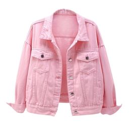 Women s plus size denim jacket spring autumn short coat pink jean jackets casual tops purple yellow white loose outerwear 220819