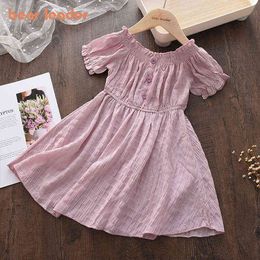 Bear Leader Children Dresses Kids Girl Puff Sleeves Lace Cotton and Linen Button Dress Baby Spring Summer Dresses for Girls Y220819