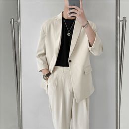 Spring Summer British Style Formal Blazer Men Korean Fashion Loose Casual Dress Jacket Harajuku Social Suit M 2XL 220819