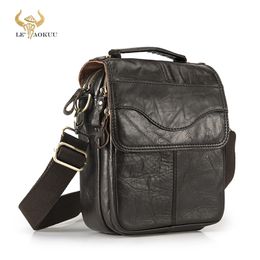 Quality Original Leather Male Casual Shoulder Messenger bag Cowhide Fashion Crossbody Bag 8" Pad Tote Mochila Satchel 144 220819