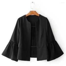 Women's Jackets Women Elegant Solid Jacket Open Stitch Design Flare Sleeve Coats Black Red Ladies Casual Brand Outerwear Tops