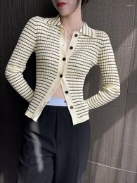 Women's Jackets 2022 Summer Fashion Stretch Knitting Stripe Slim Cardigan French Temperament Coat