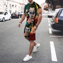 Men's Tracksuits Clown Face 3D Printing Men's T-Shirt Suit Pattern Street Short Sleeve Shorts Summer Casual Versatile Big UnisexMen's