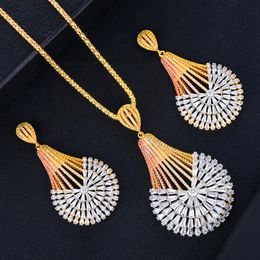 Earrings & Necklace Missvikki Luxury Dubai 2PCS Big Shiny Round Pendant Earring Jewelry Set Super CZ Bridal Wedding Design AccessoriesEarrin