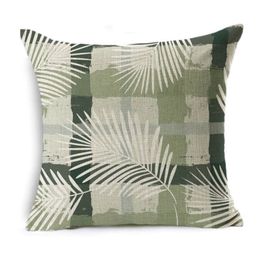 Tropical Green Plants Cushion Cover 45x45cm Abstract Face Linen Pillow Cover Home Sofa Plaid Stripe Wave Geometric Pillow Case L220816