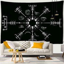 Black White Sun Moon Geometry Polyester Tapestry Mandala Bohemian Wall Hanging Yoga Mats Beach Towel Decor Living Room J220804